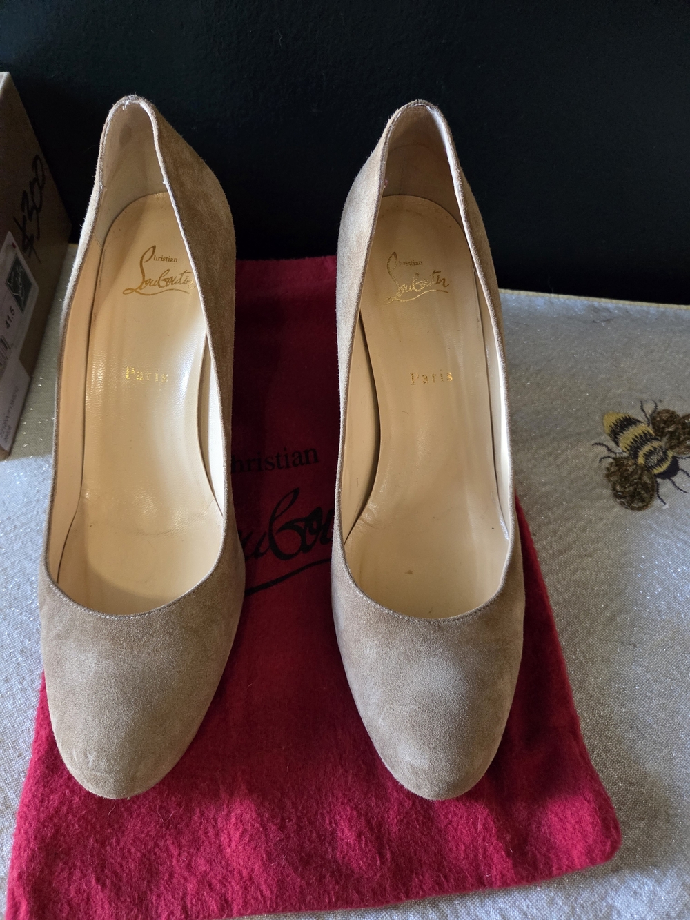 Christian Louboutin Taupe Suede Round-Toe Pumps